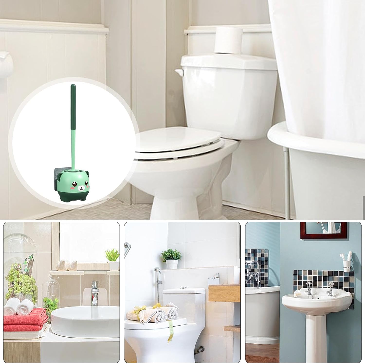 Cute Bear Toilet Brush Set with Holder 1