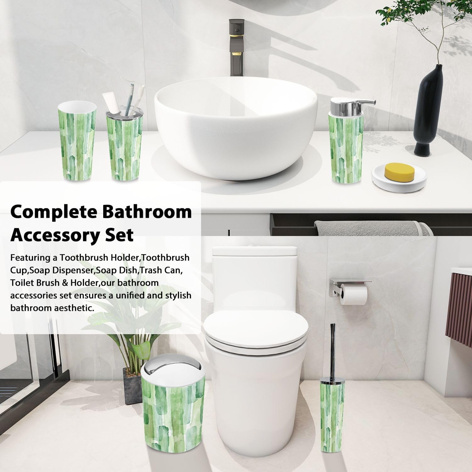 Boho Bamboo Bathroom Accessory Set 6 Piece