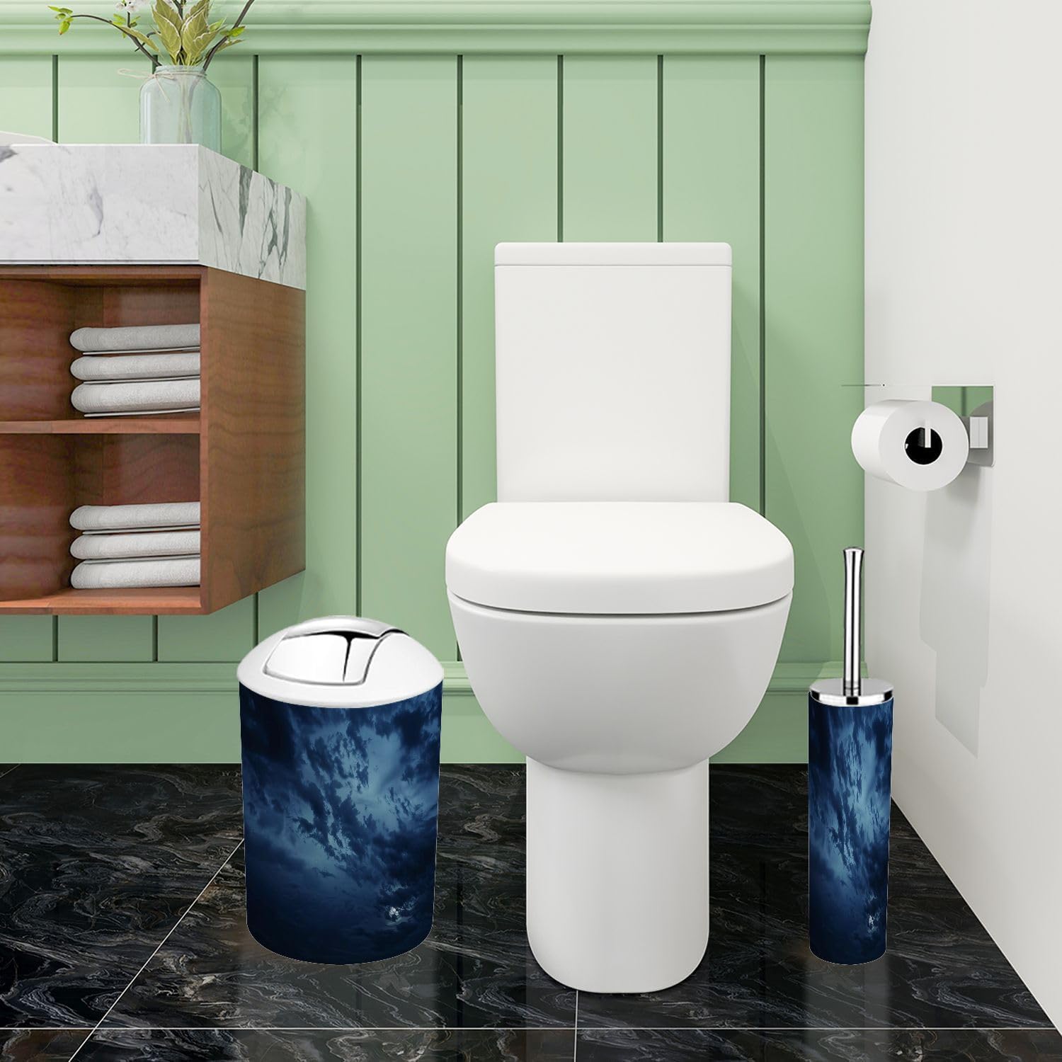 Boho Bathroom Accessory Set 6 Piece Black Blue Night Sky