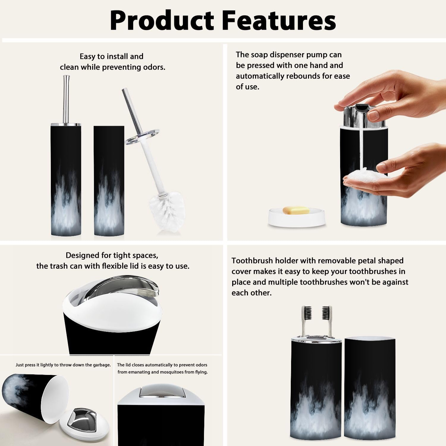 Boho Fog Black 6-Piece Bathroom Accessories Set