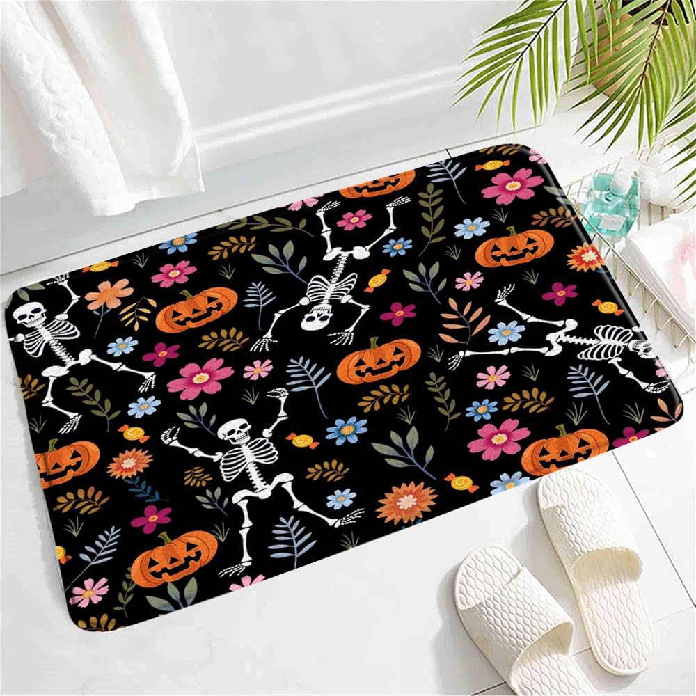 Boho Flower Skull Bath Mat with Non-Slip Backing 1