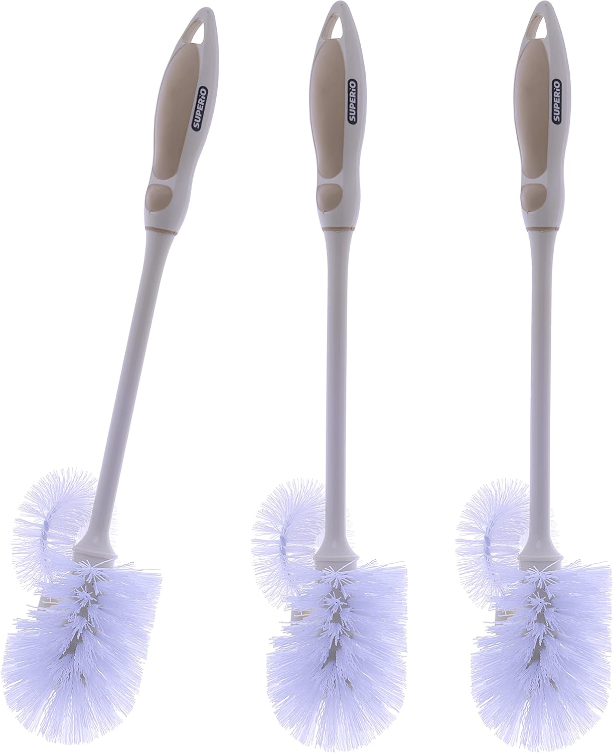Superio Toilet Bowl Brushes with Lip Beige 3-Pack Heavy Duty