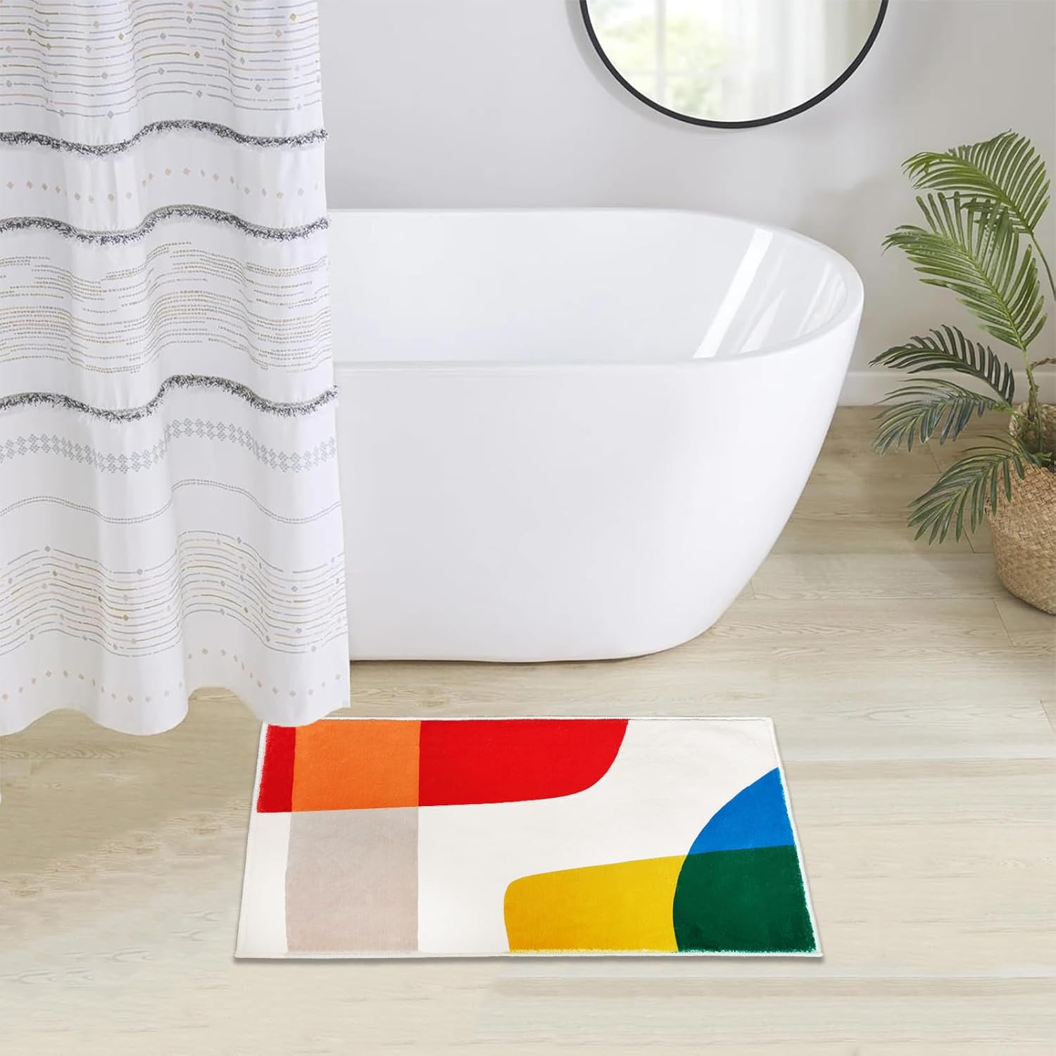 Modern Abstract Bath Mat 16x24 Inch Non Slip Plush Rug for Kids