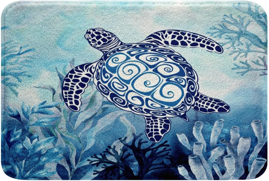 Feelyou Sea Turtle Bath Rug 16x24 Inch Teal Blue