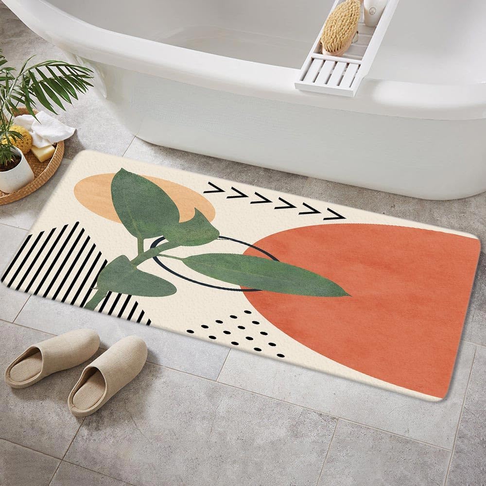 JAWO Modern Boho Bathroom Rug with Terracotta Print