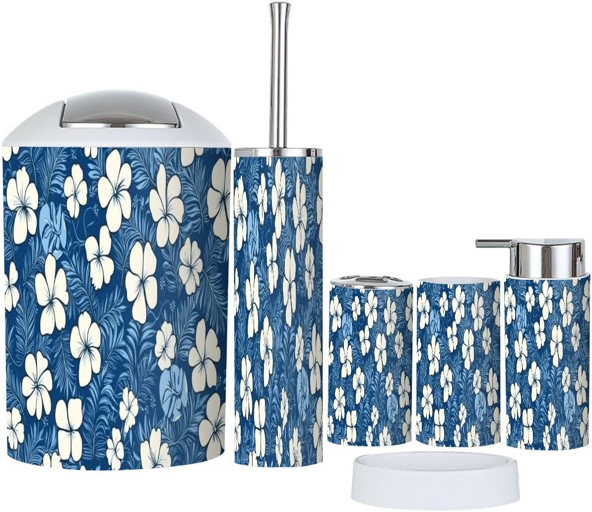 Boho Hibiscus Flowers Bathroom Accessory Set 6 Piece