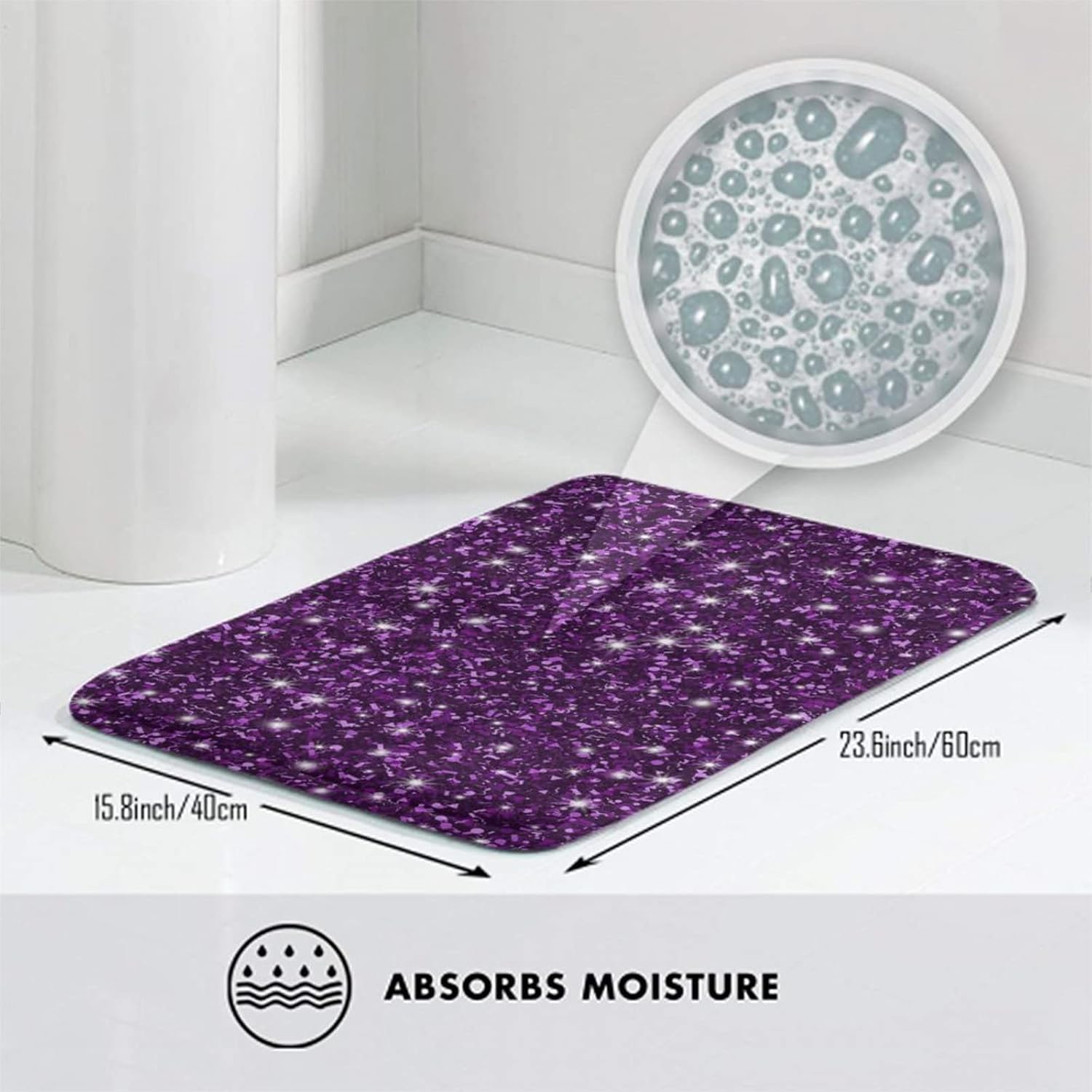 MZERSE Quick Dry Bath Mat with Dark Purple Glitter Pattern