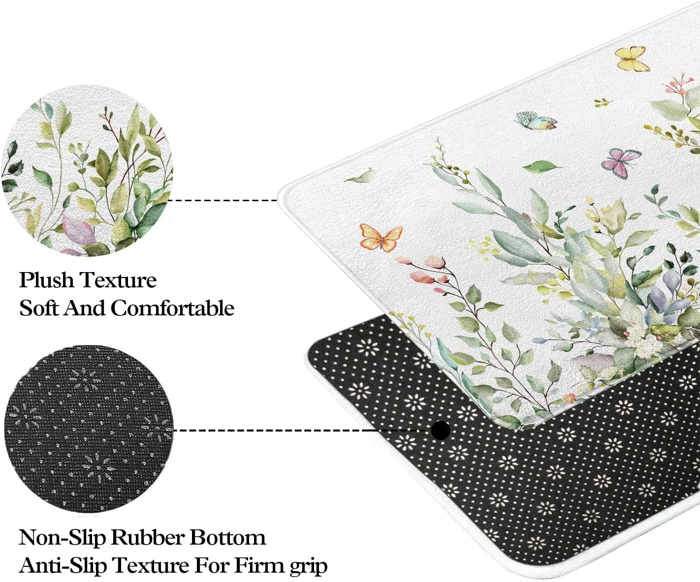 Green Leaf Floral Imitation Cashmere Bath Rug - Non-Slip 17x27 Inch