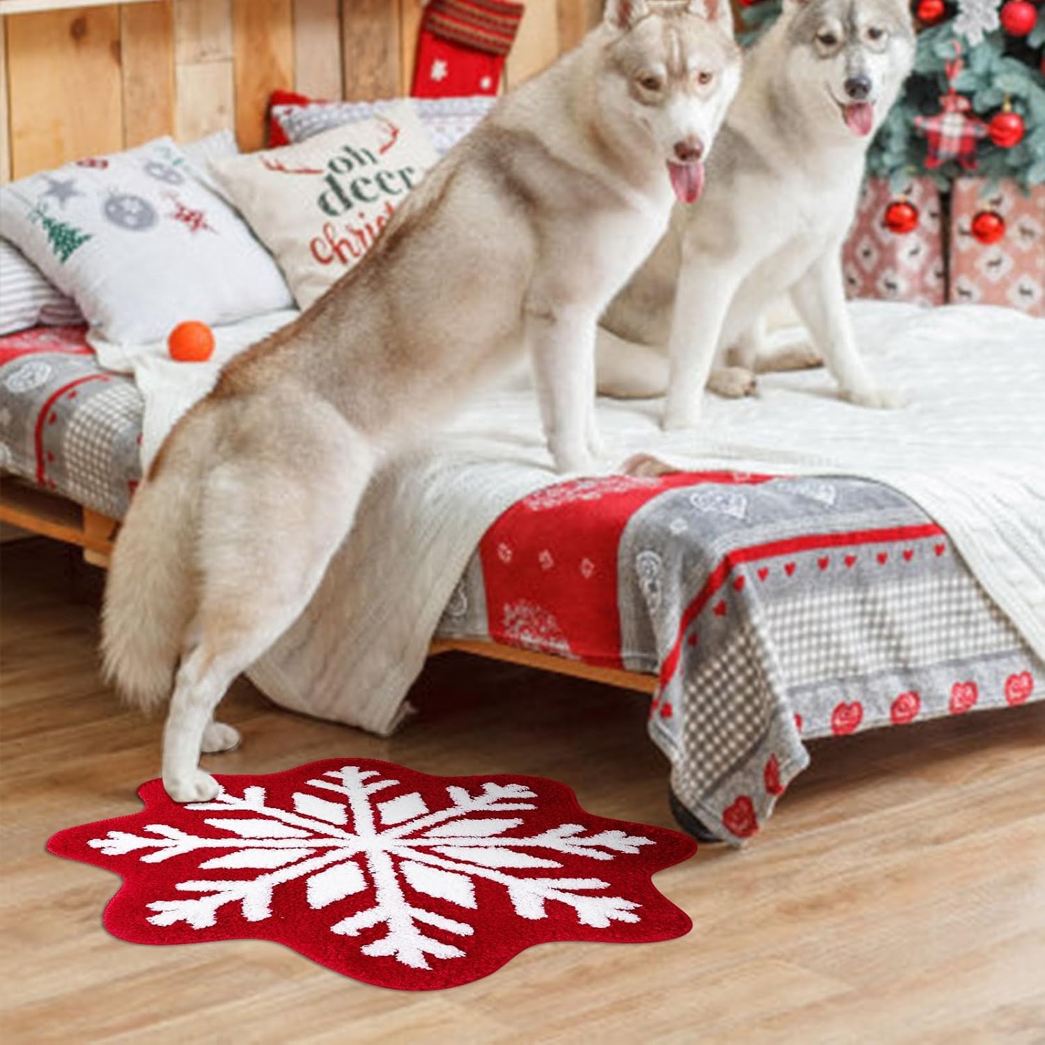 KELINFONG Snowflake Pattern Non-Slip Bath Mat 26x26 Inch