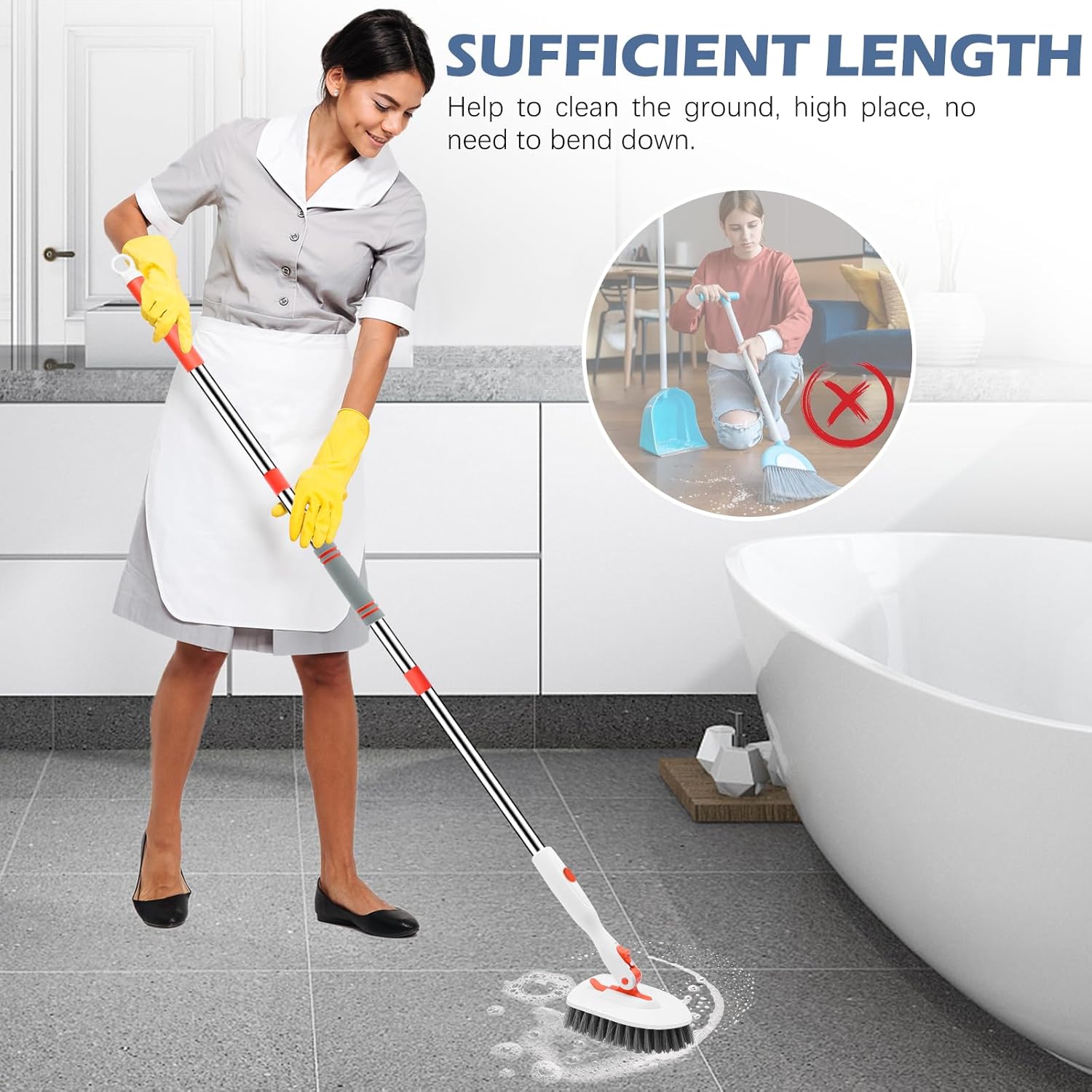 SetSail 3-in-1 Toilet Brush with Holder - 52-inch Adjustable Handle