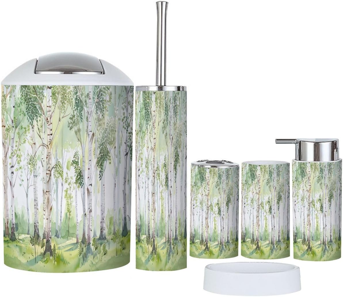 Boho Bathroom 6-Piece Trash Can Set for Kids and Home