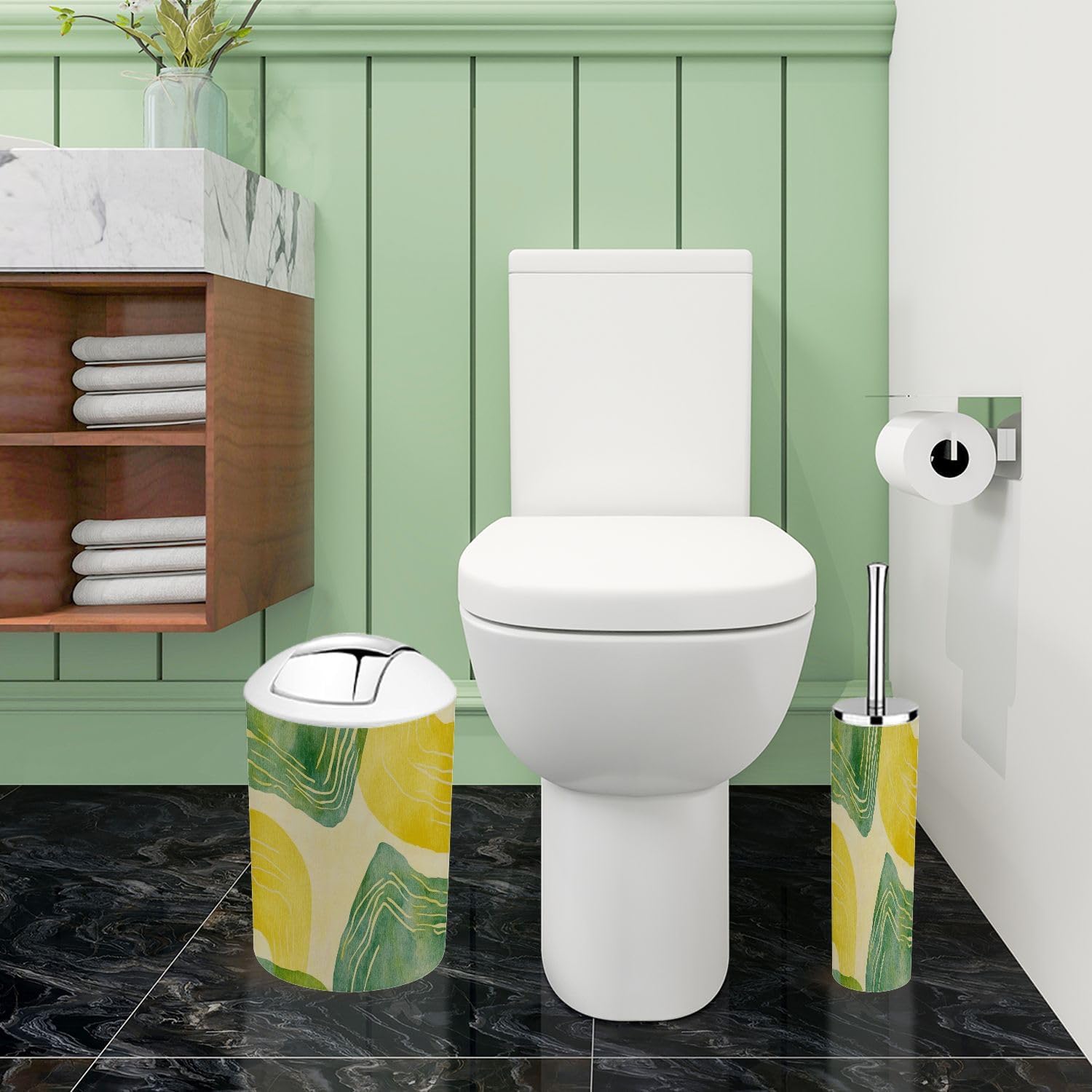 Boho Bathroom Accessory Set 6 Piece Modern Art Plastic