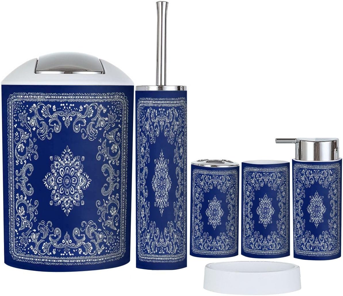 TRANQDEHOM 6-Piece Boho Blue Bathroom Accessory Set