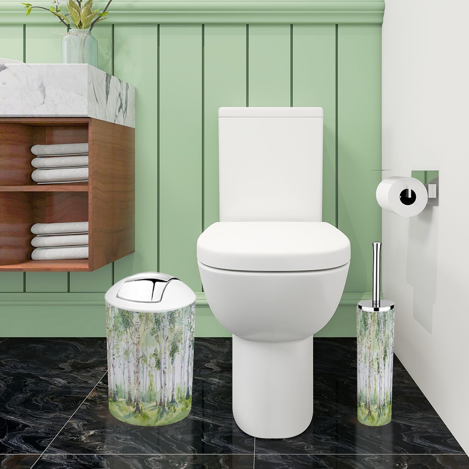 Boho Bathroom 6-Piece Trash Can Set for Kids and Home