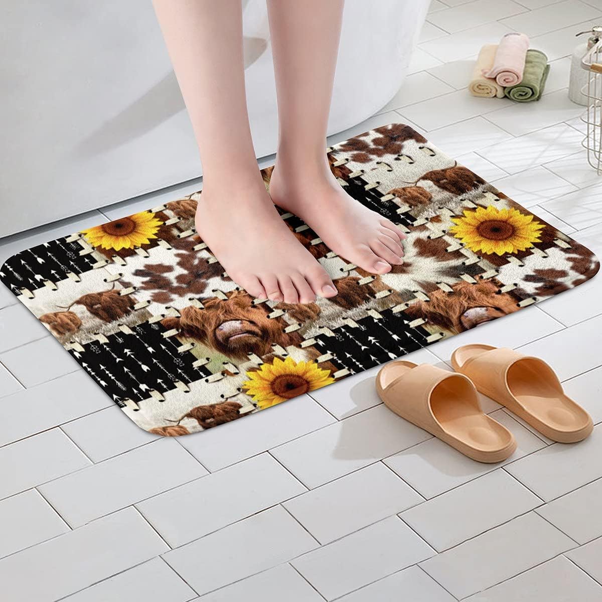 Highland Cow Bathroom Rug for Kids 16x24 Inches
