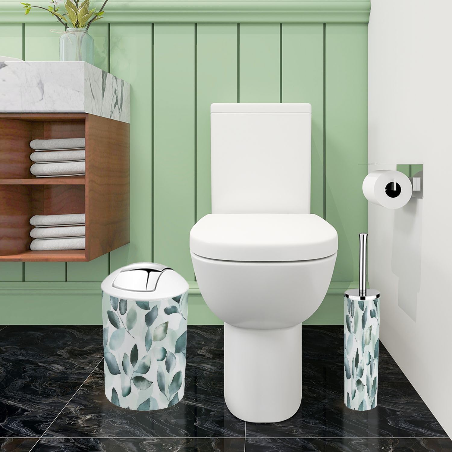 Boho Bathroom Accessory Set 6 Piece Mint Green 1