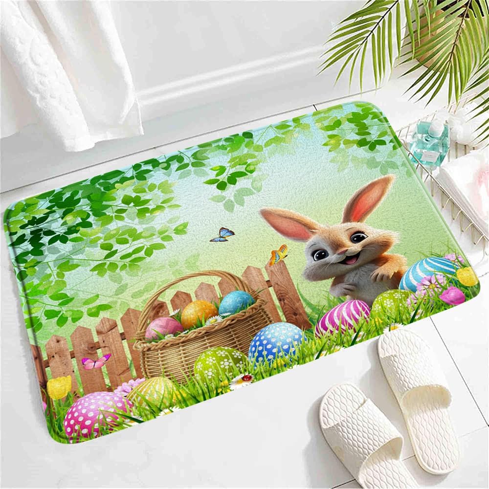 Happy Easter Bath Mat - Cartoon Bunny Rabbit Design 24x16 Inch