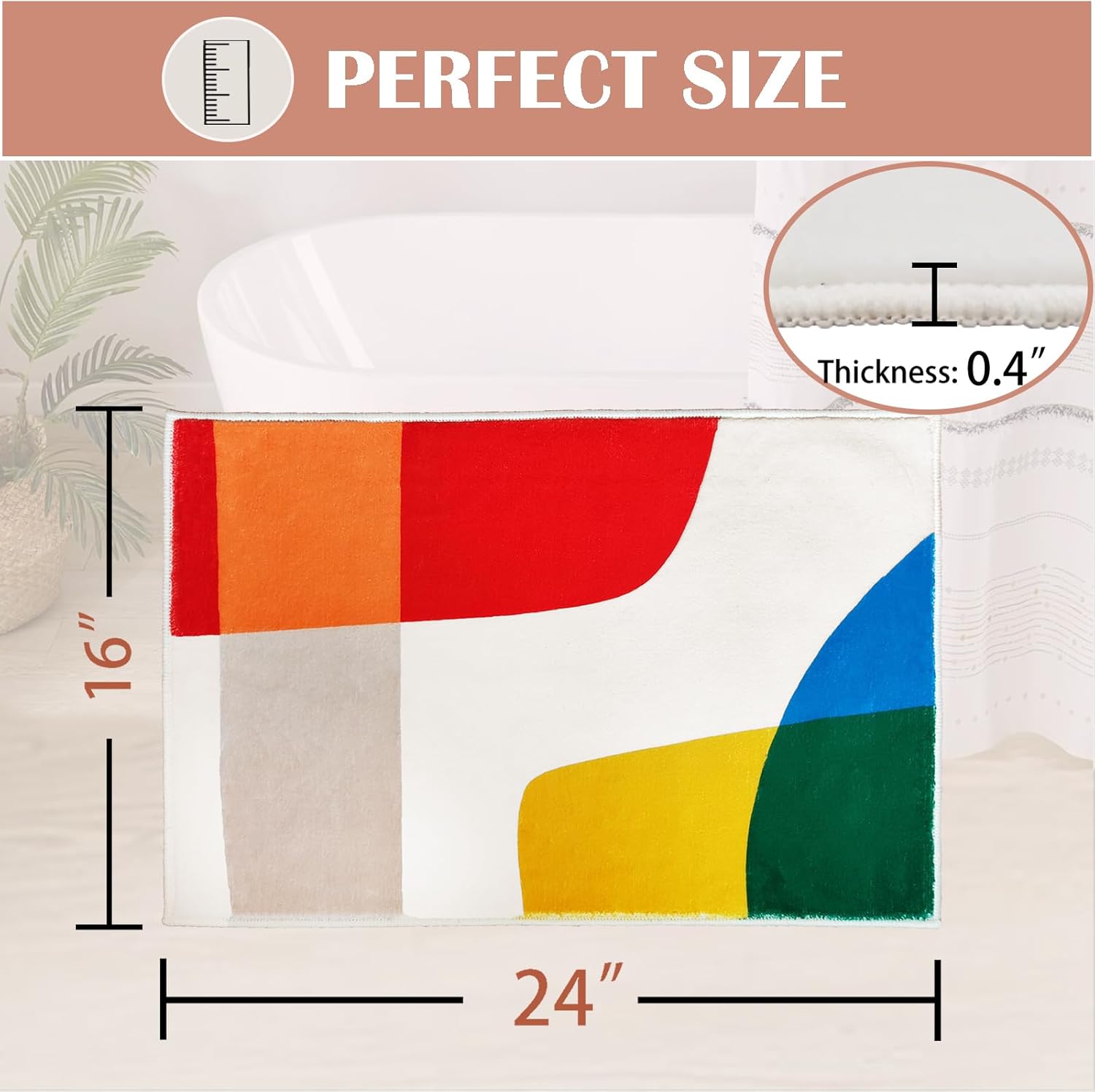 Modern Abstract Bath Mat 16x24 Inch Non Slip Plush Rug for Kids