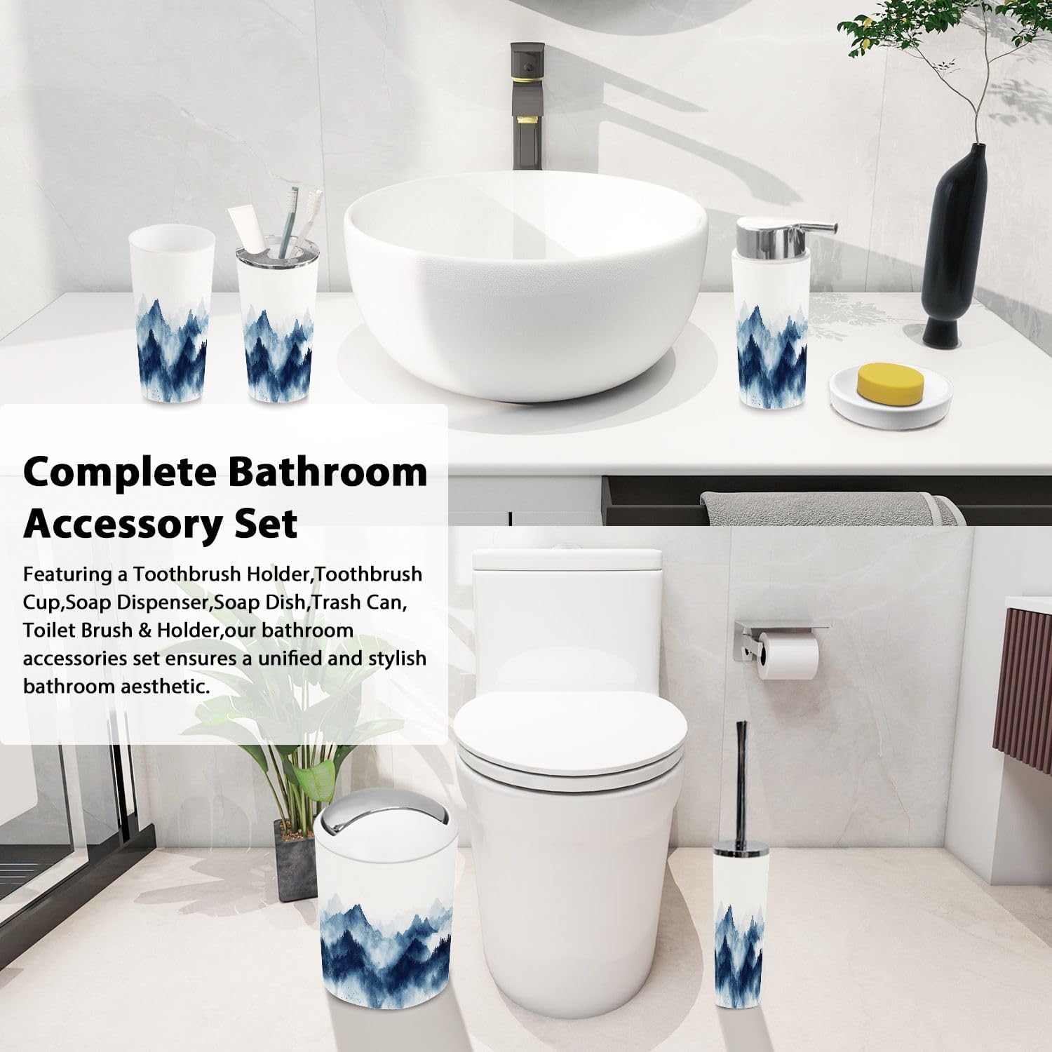 TRANQDEHOM 6-Piece Boho Chinese Style Bathroom Accessory Set