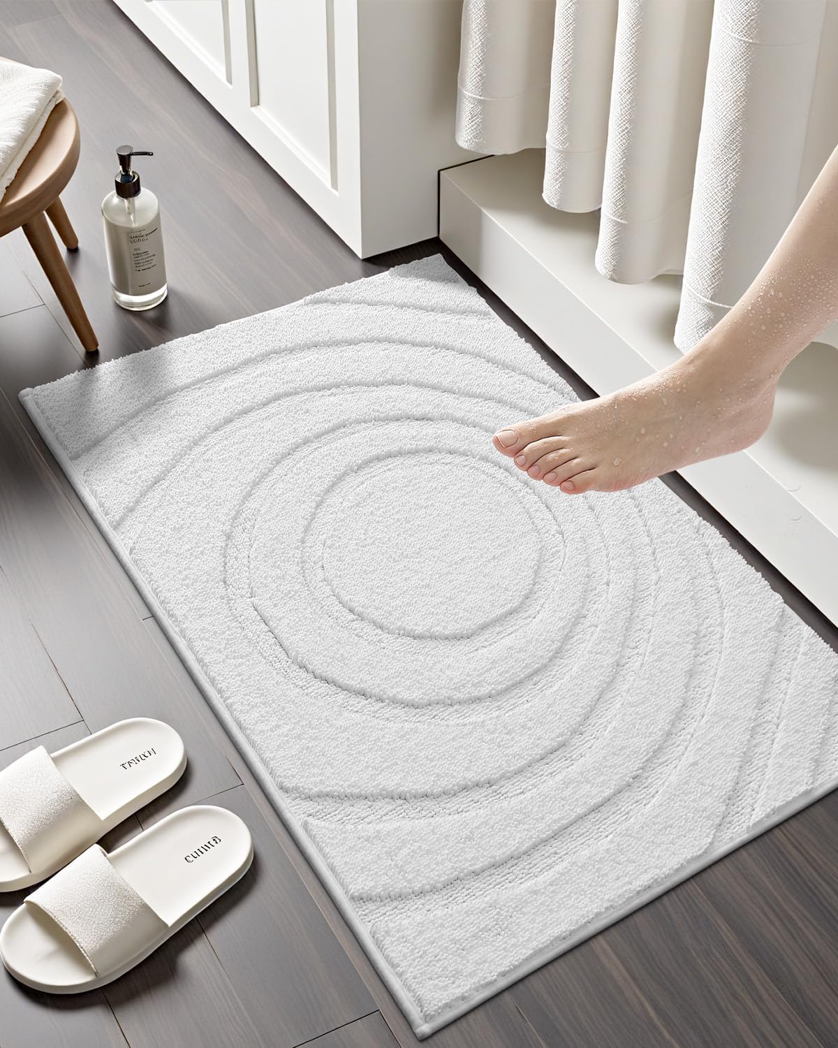 LUMI Bath Mat Non-Slip Rubber Backing White 24x43