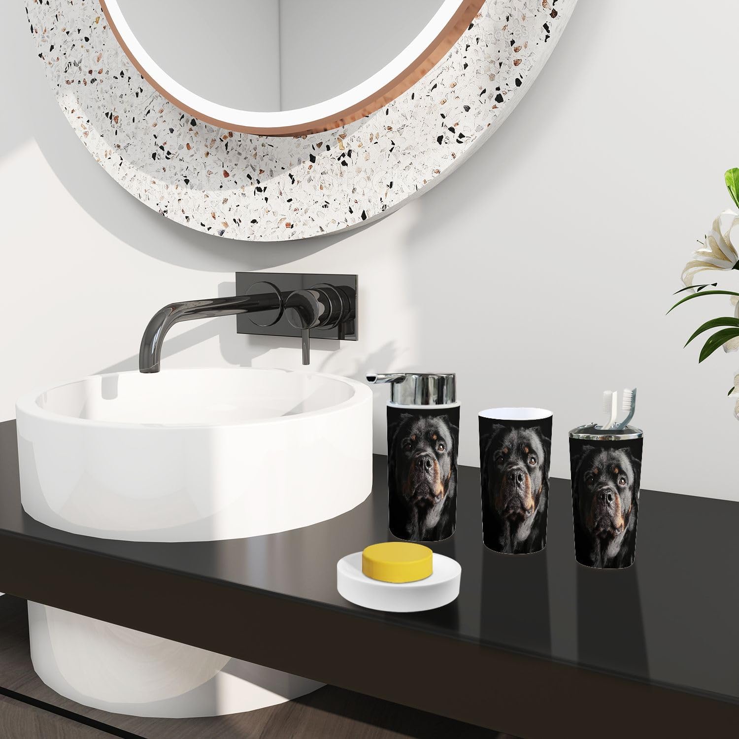 Boho Rottweiler Bathroom Accessory Set 6 Piece