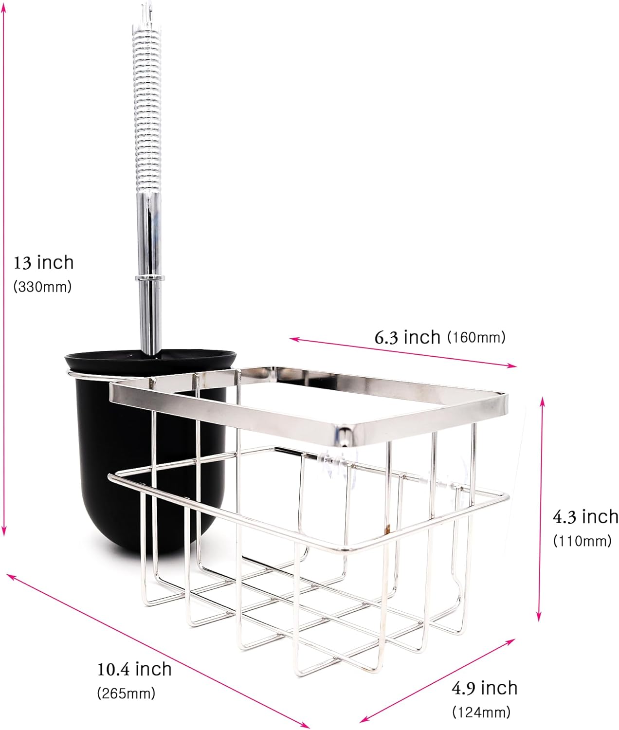 FLYBOT Toilet Brush Scrubber Cleaner with Adhesive Holder and Chrome Basket