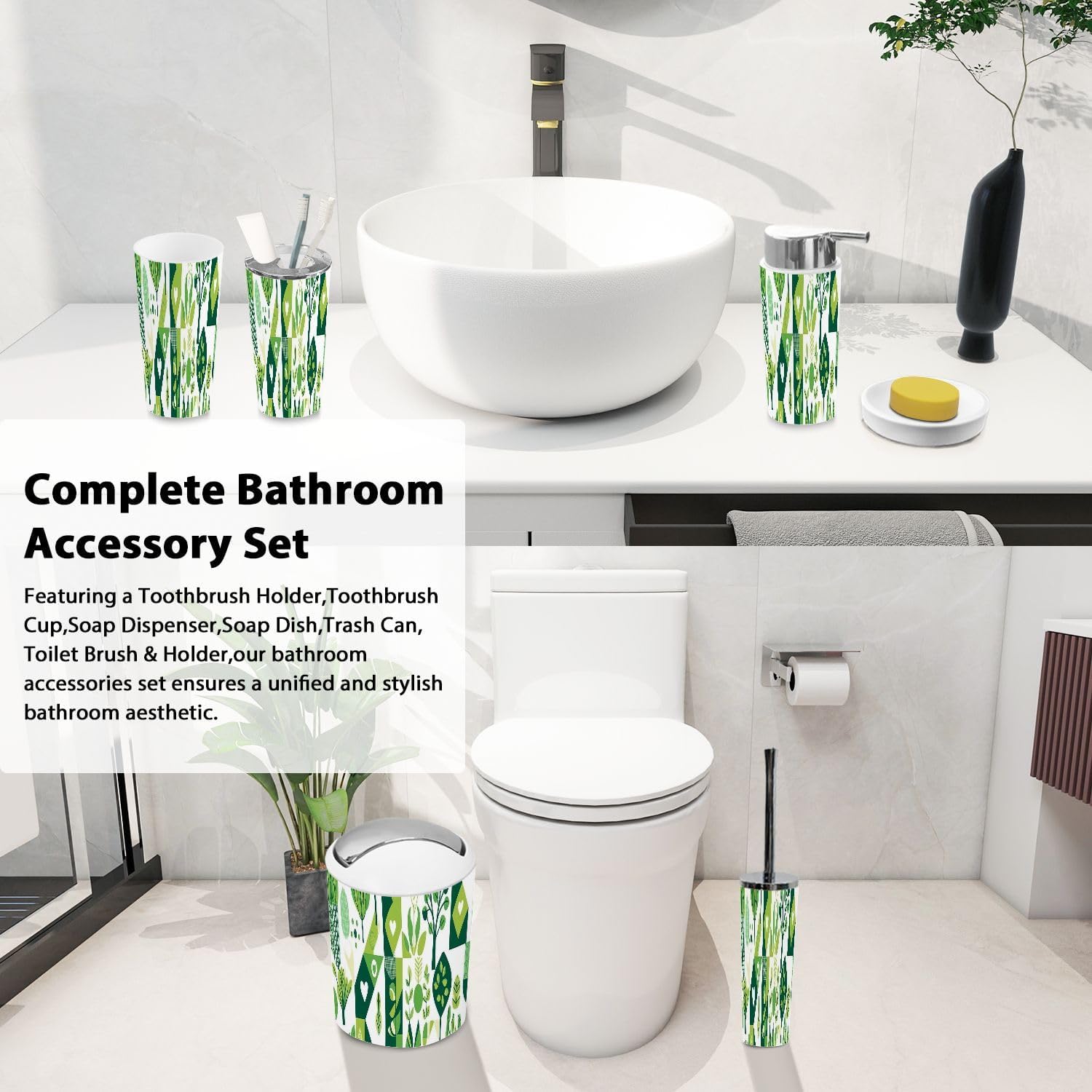 Boho Bathroom Accessory Set with 6 Pieces