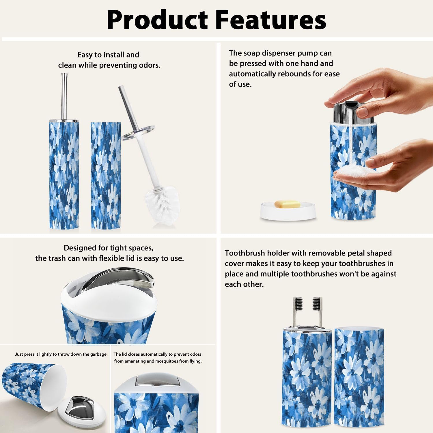 Boho Style Bathroom Accessory Set 6 Pieces