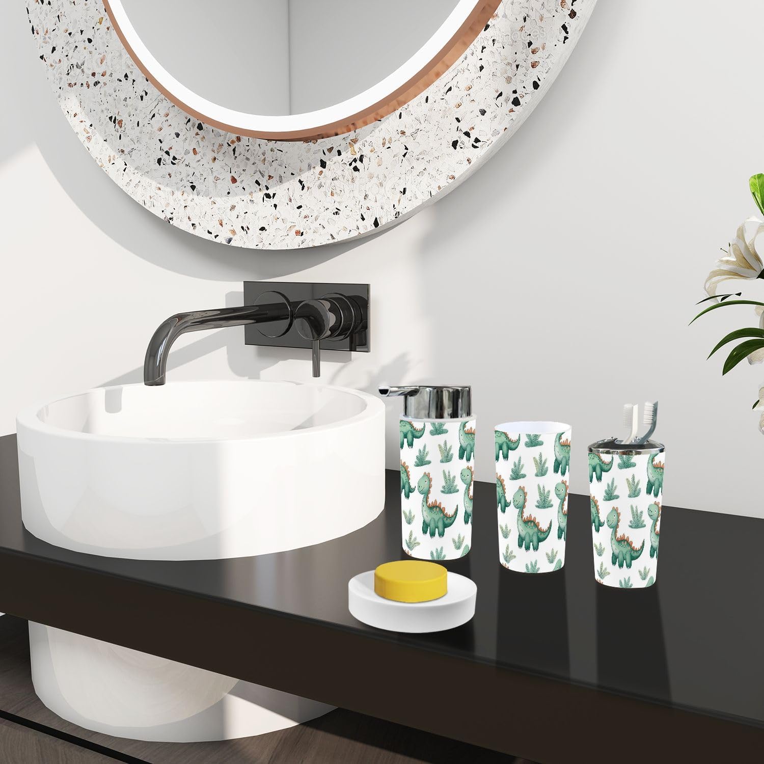 Boho Cartoon Dinosaur Bathroom Accessories Set 6 Piece