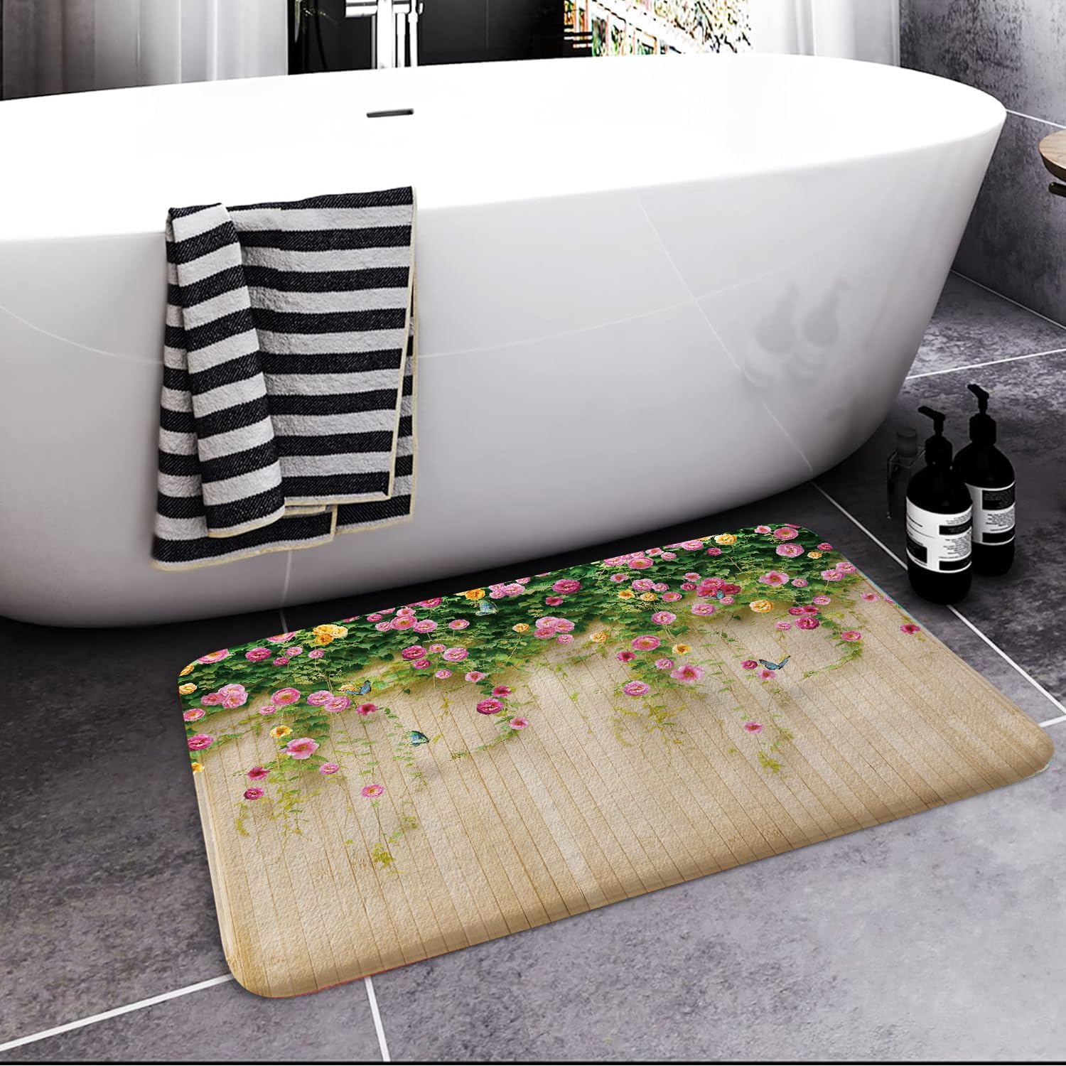 JAWO Floral Bath Rug 17X29 Inches with Butterfly Design