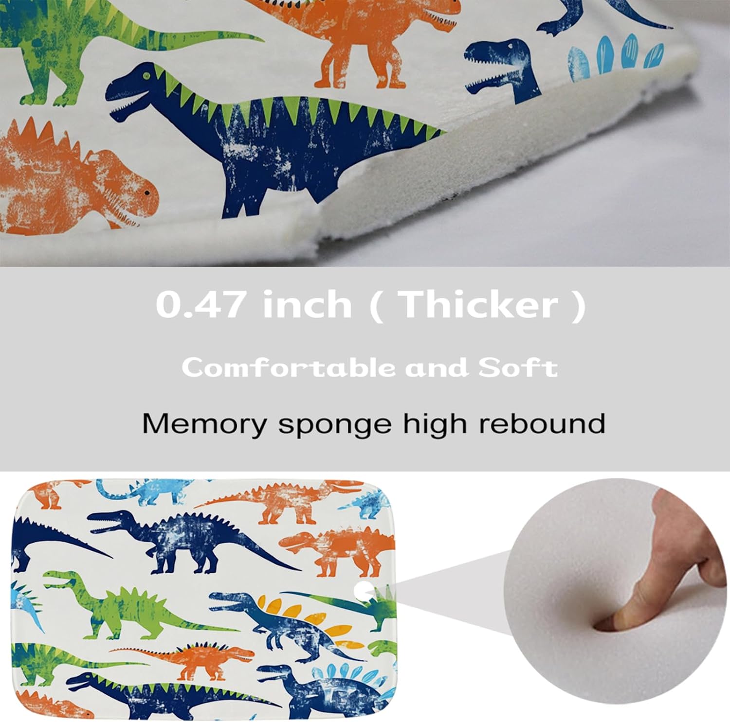 Funny Jurassic Dinosaur Bath Rug Non Slip Cartoon Kids Dino Theme 16x24 Inches