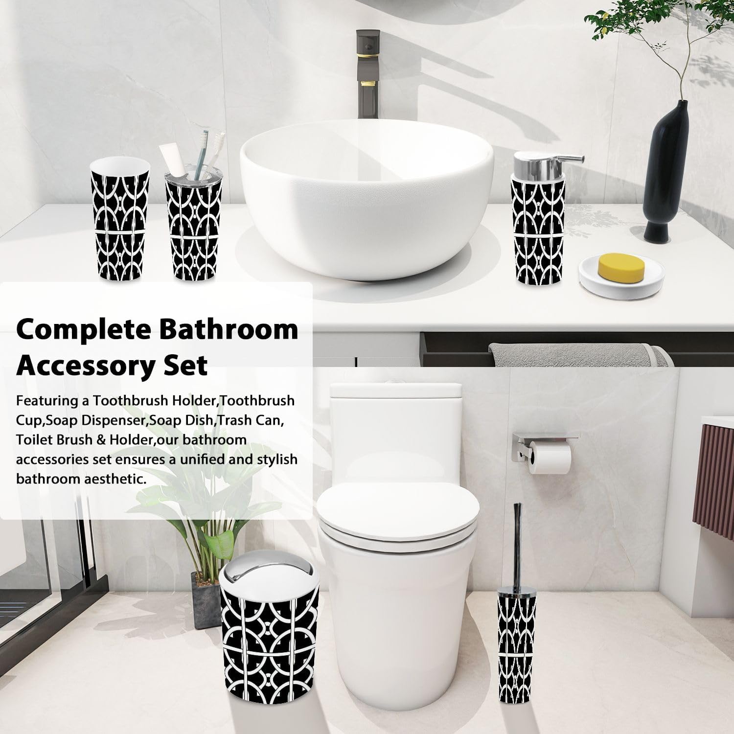 Boho Circles Bathroom Accessory Set 6 Piece