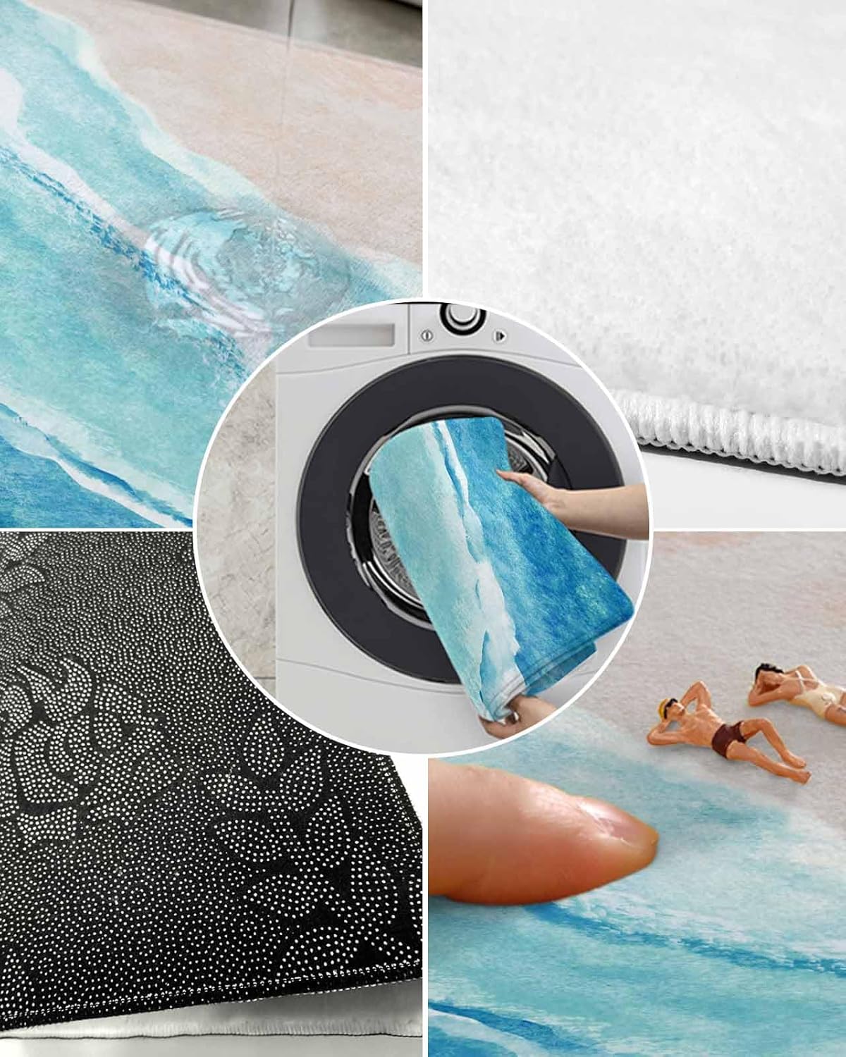 Summer Ocean Bath Rug - Blue Gradient Shaggy Non-Slip Floor Mat