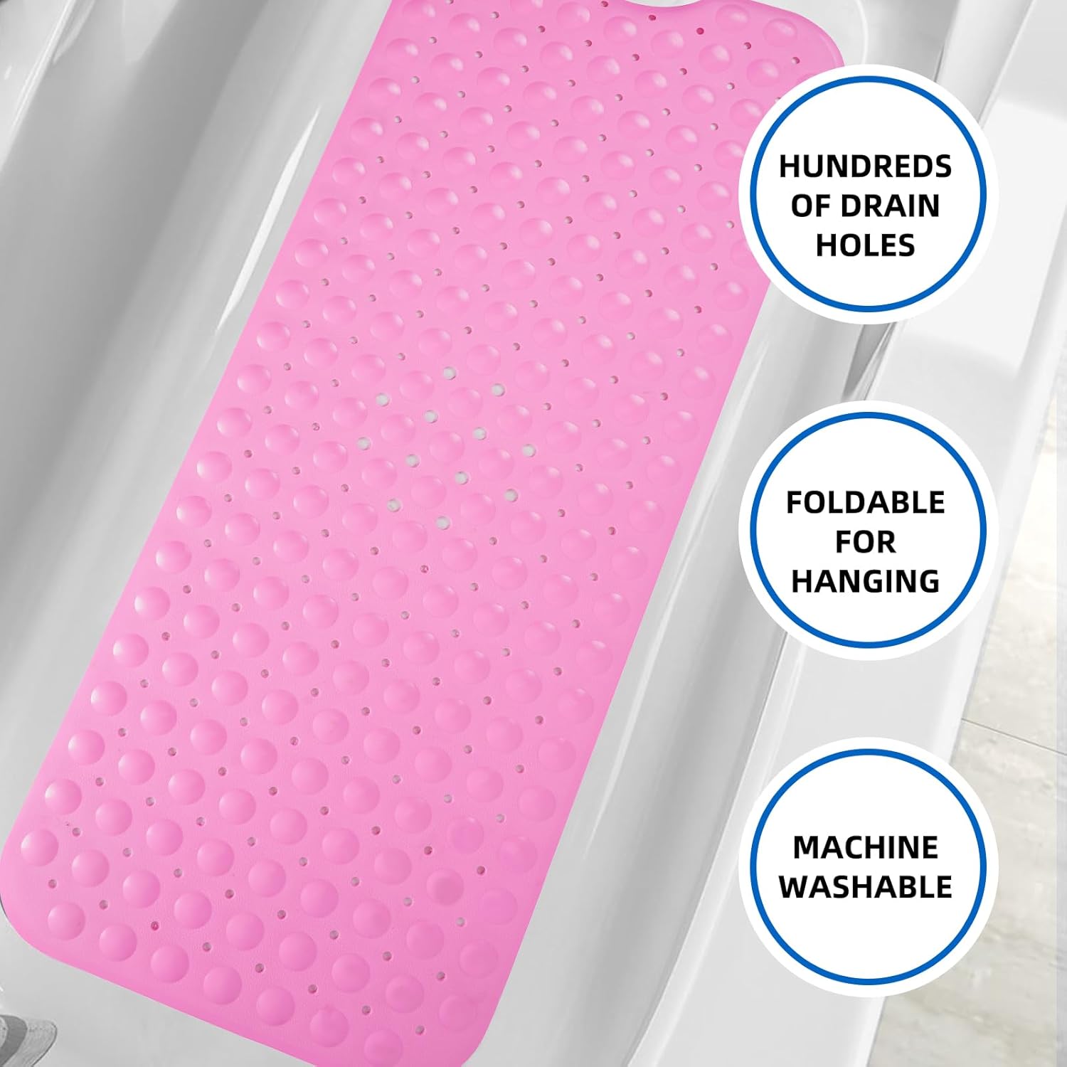 ZHICHENG Non-Slip Bath Mat 39x16 Inch with Suction Cups