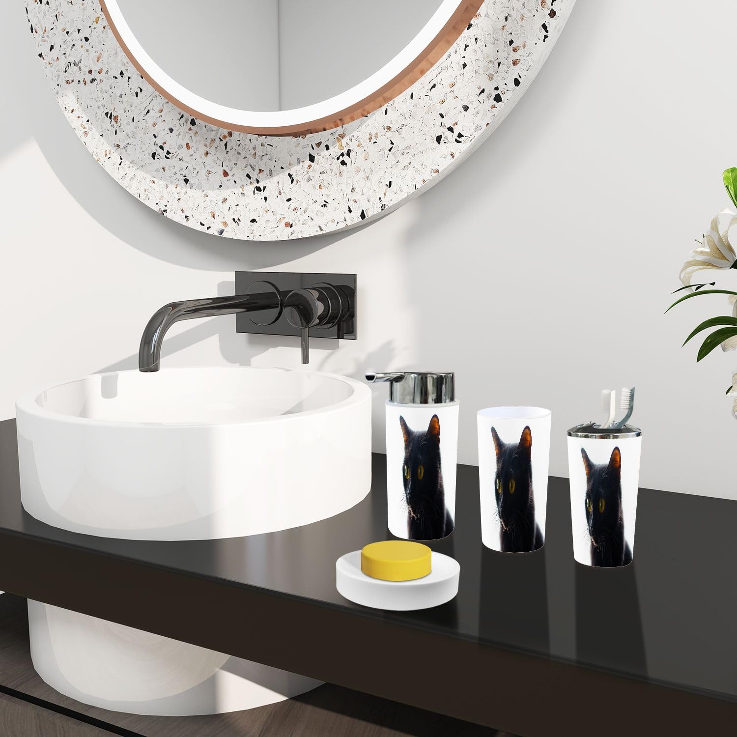 Boho Cat Silhouette Bathroom Accessories Set 6 Piece