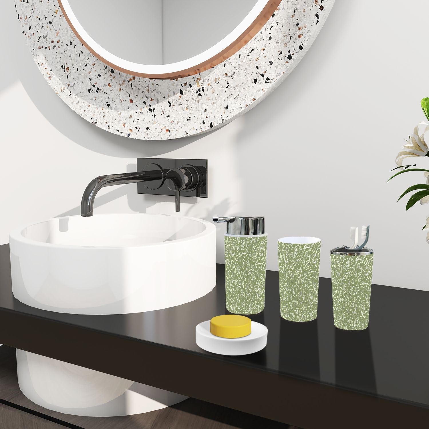 TRANQDEHOM 6-Piece Boho Floral Bathroom Accessory Set