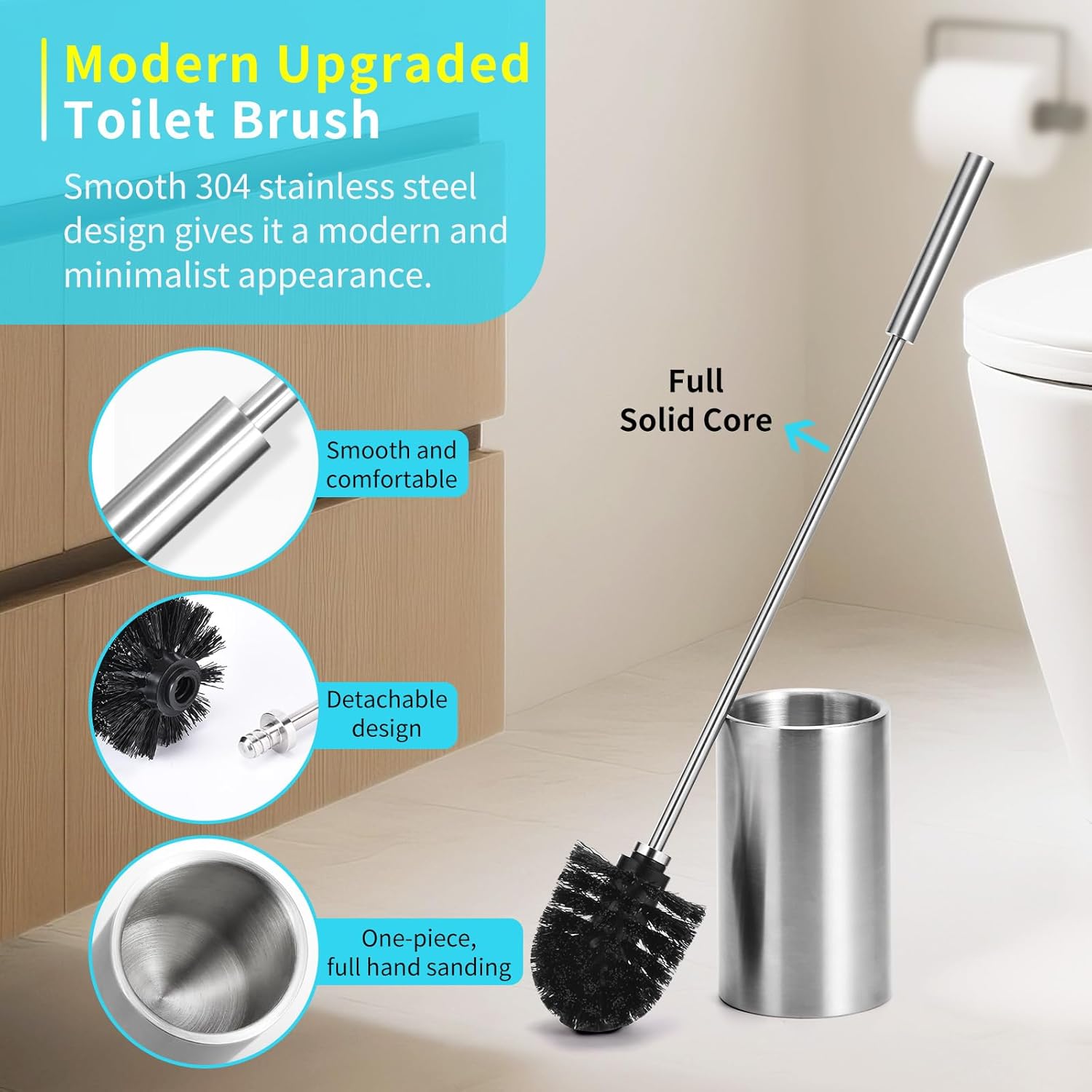 Stainless Steel Toilet Brush Set with 2 Heads and Holder 1