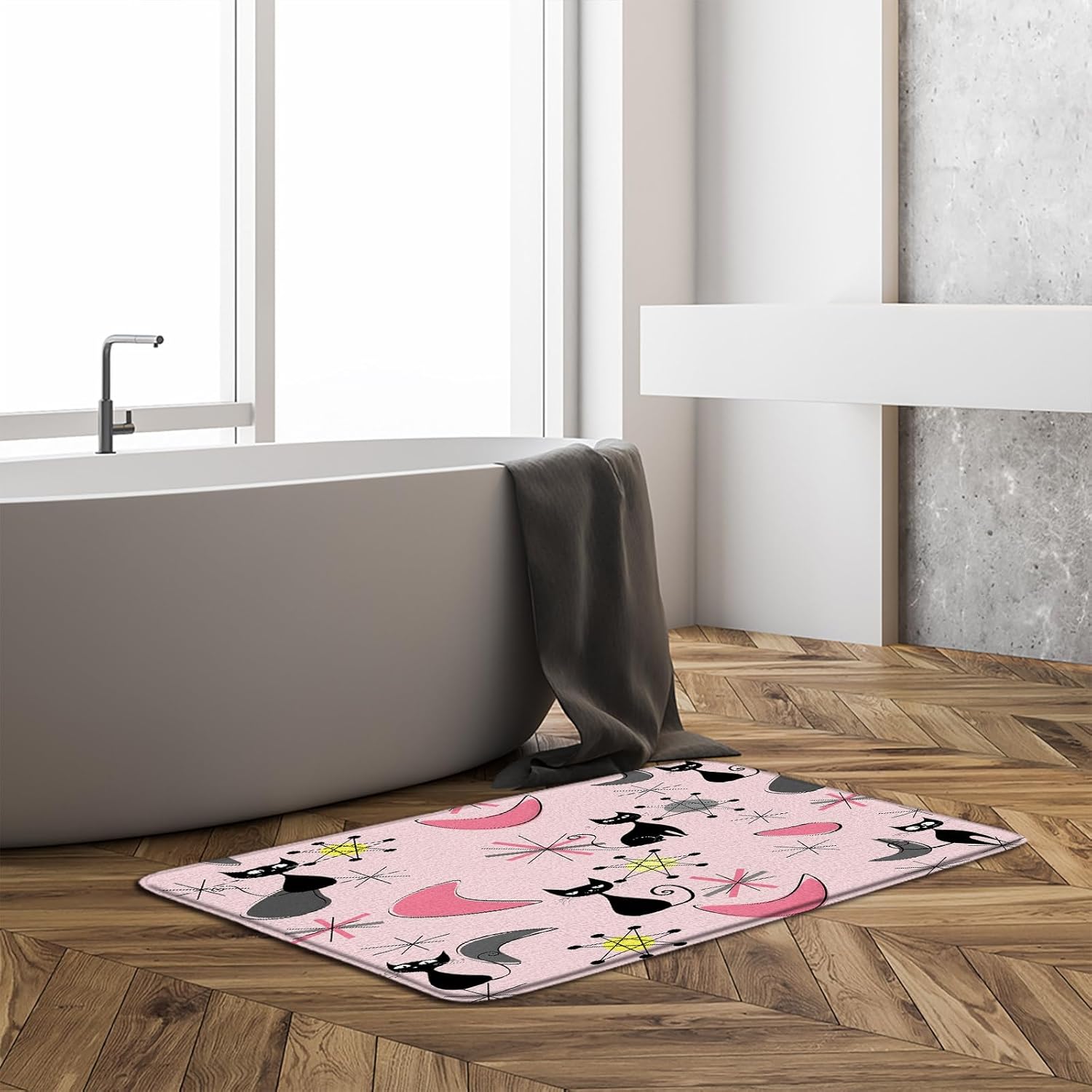 GCTNBJL Mid Century Bath Mat with Retro Design