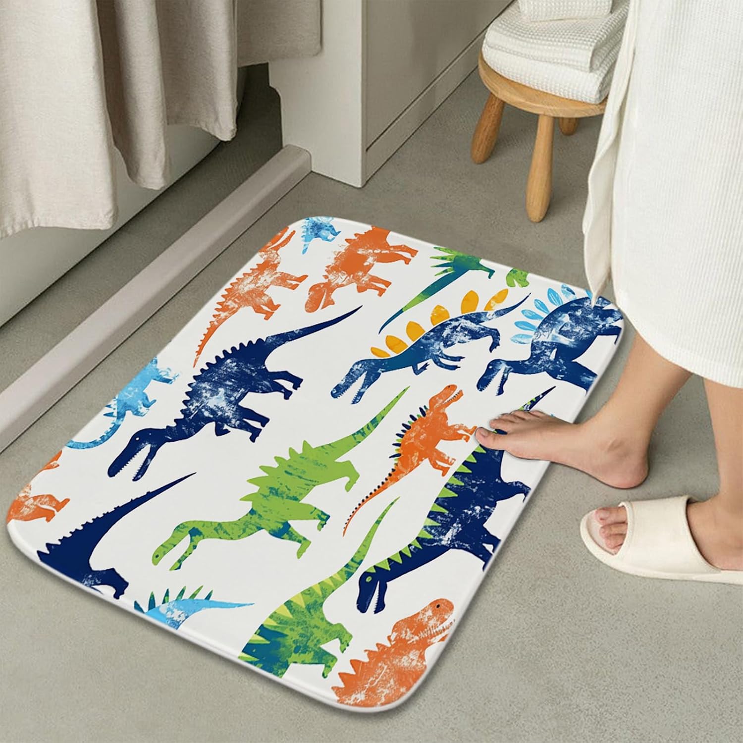 Funny Jurassic Dinosaur Bath Rug Non Slip Cartoon Kids Dino Theme 16x24 Inches