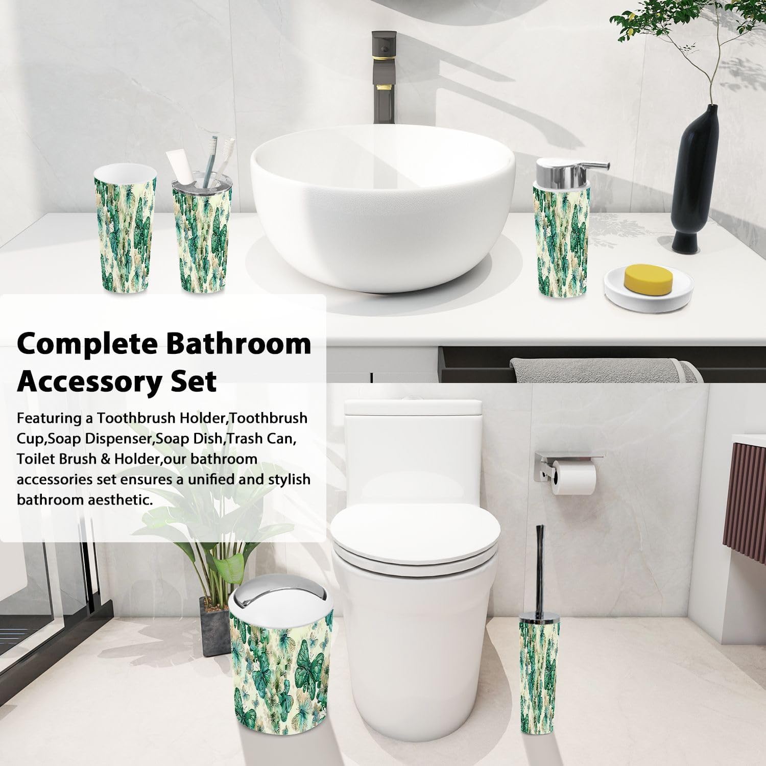 Boho Emerald Gold Bathroom Accessory Set 6 Piece 1