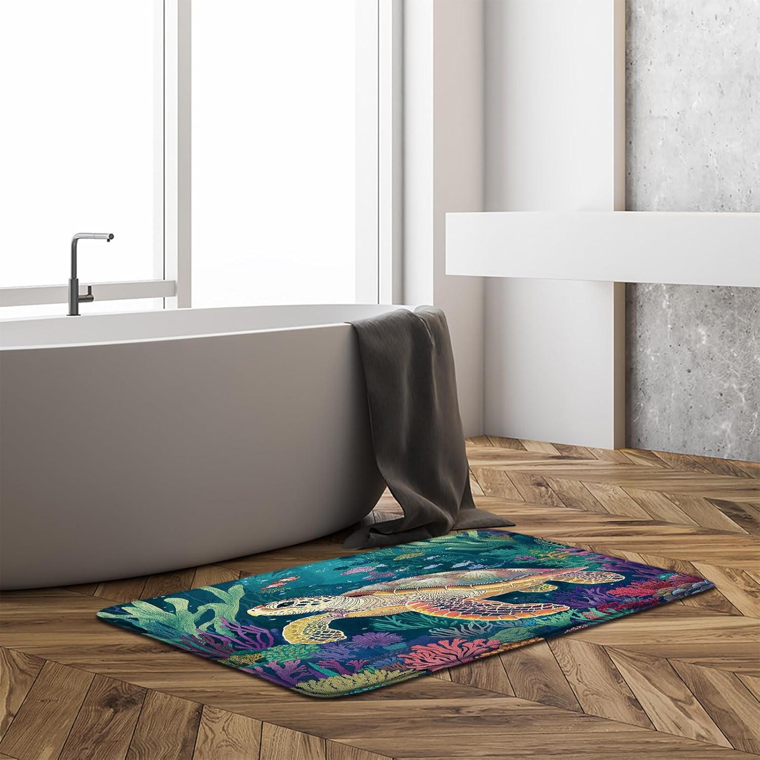 Turtle Bath Mat Blue Ocean Sea Animal Bathroom Rug 18X30Inch