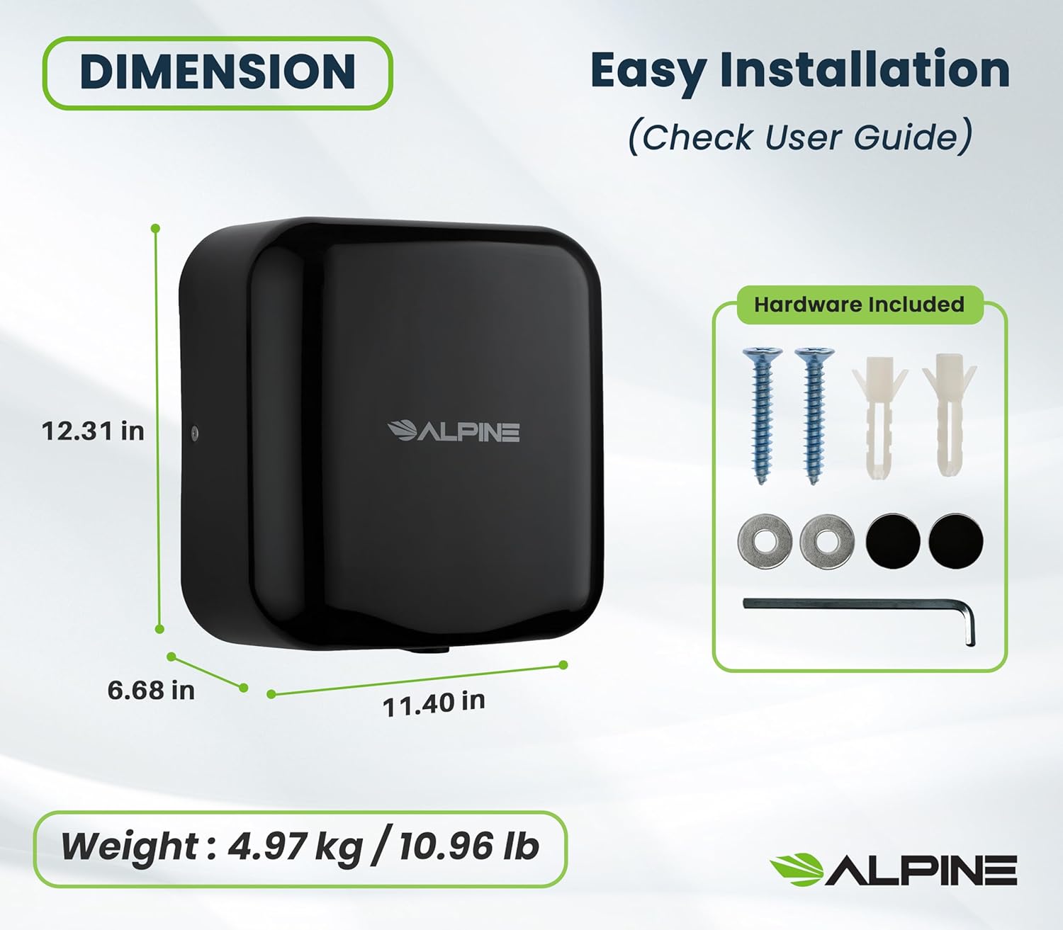 Alpine Hand Dryers 2 Pack High Speed 110-120V Stainless Steel ADA Compliant