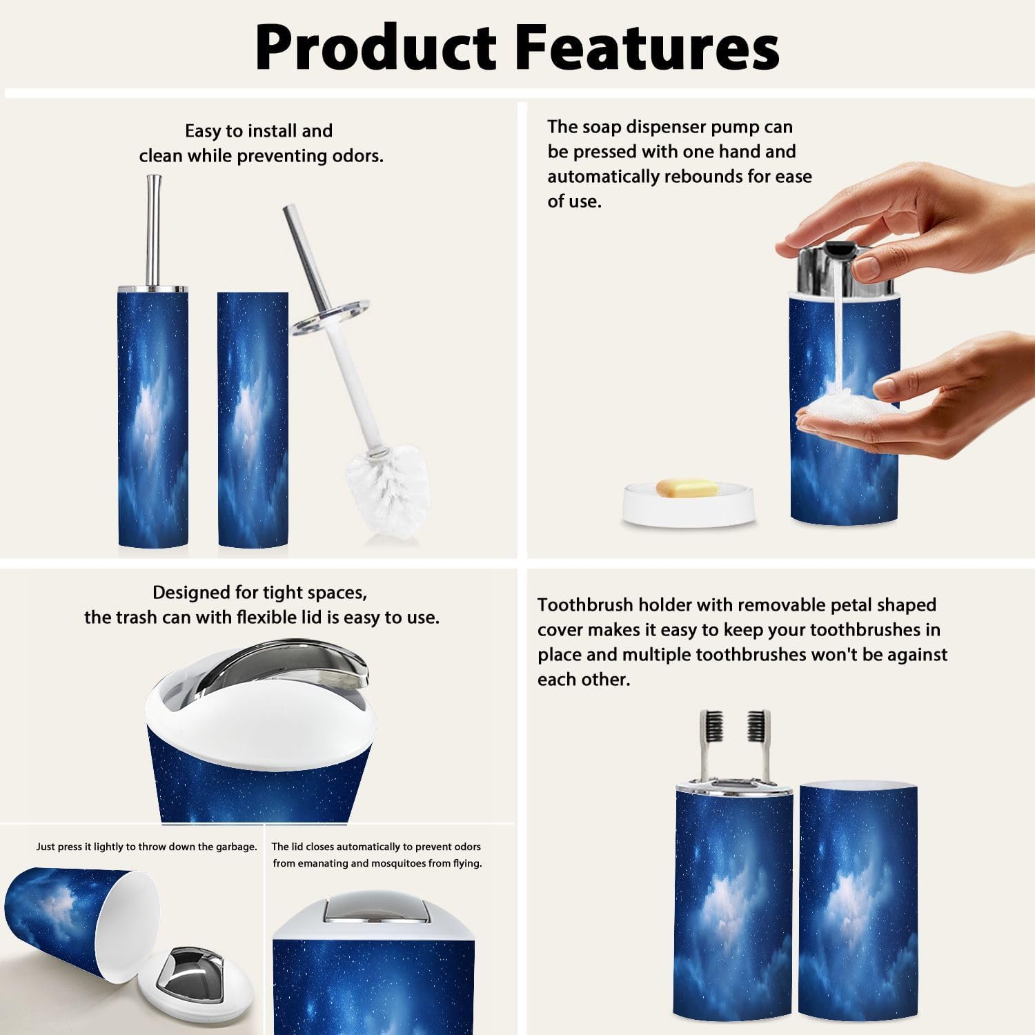 TRANQDEHOM 6 Piece Boho Stars Bathroom Accessory Set