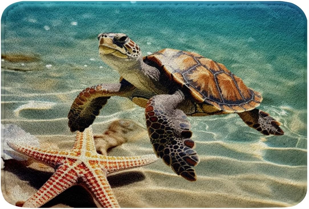 Jejeloiu 3D Sea Turtle Bath Rug 16x24 Inch Non-Slip Kids Ocean Mat