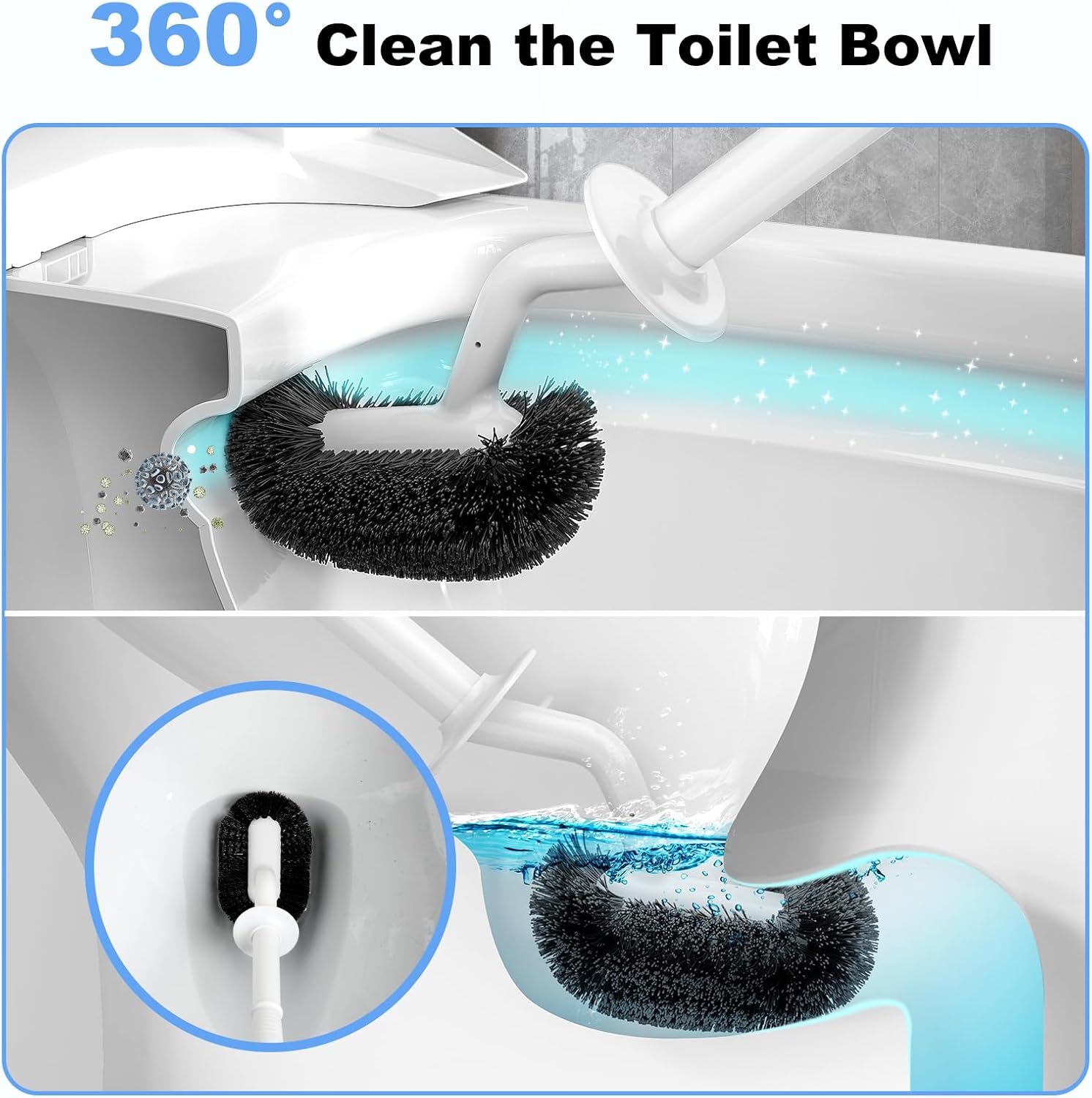 HAMITOR Toilet Bowl Brush Holder Set - Curved Design Space-Saving Modern White 1