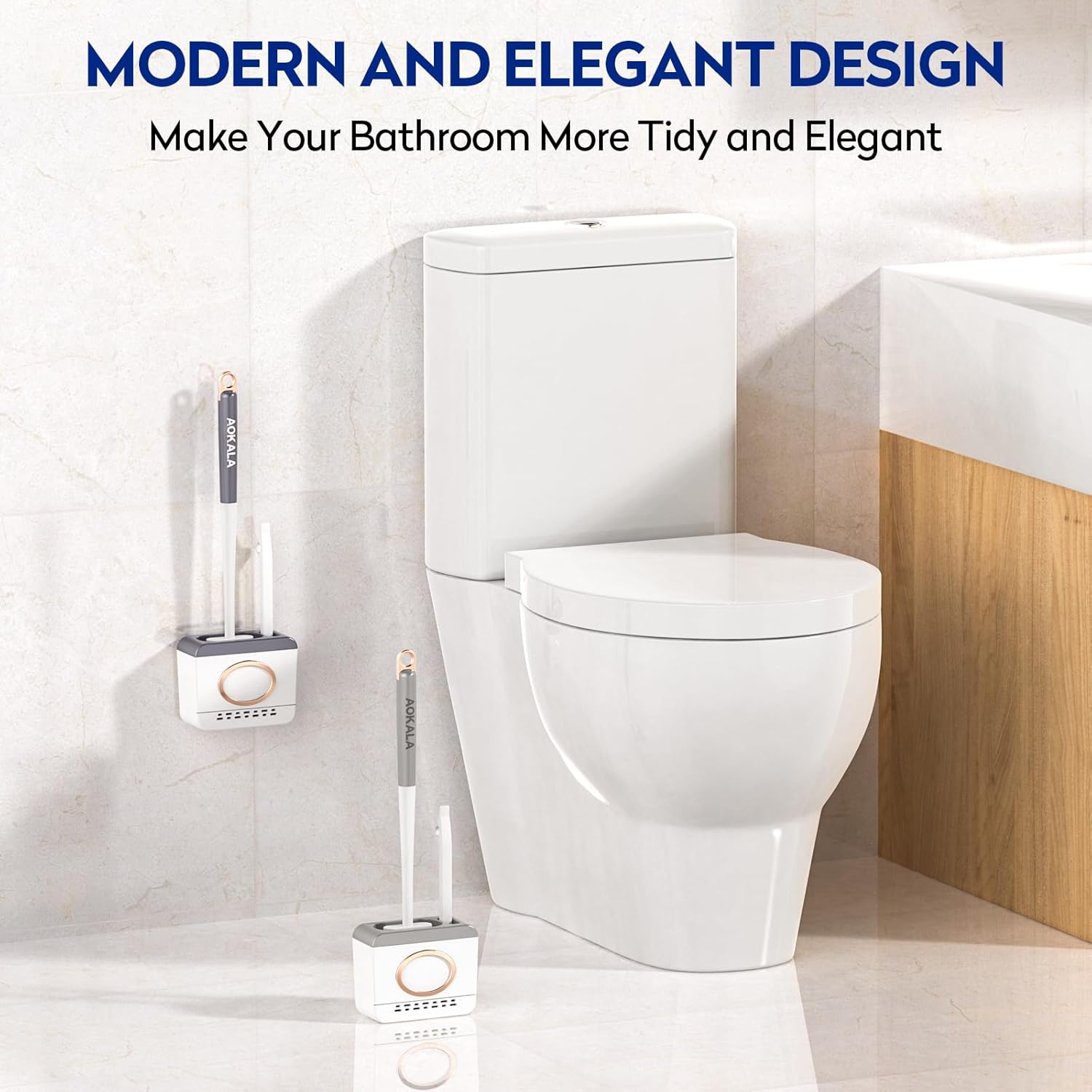 Aokala Toilet Bowl Cleaning Set - Silicone Brush with Holder Light Gray 1
