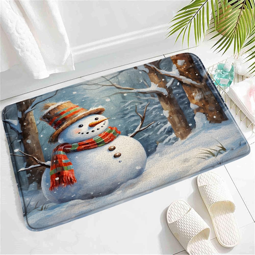 SATRTUD Winter Snowman Bath Mat - Festive Non-Slip