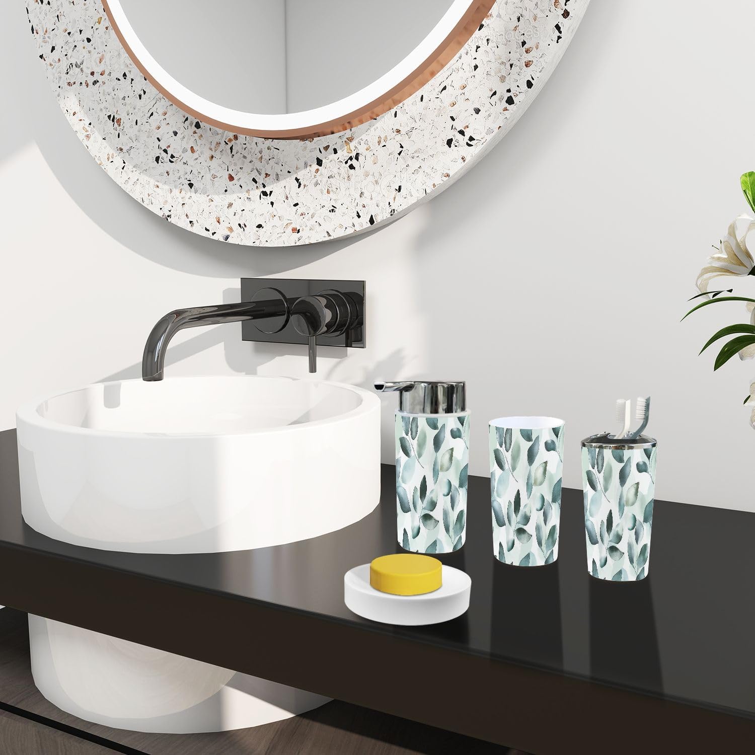 Boho Bathroom Accessory Set 6 Piece Mint Green 1