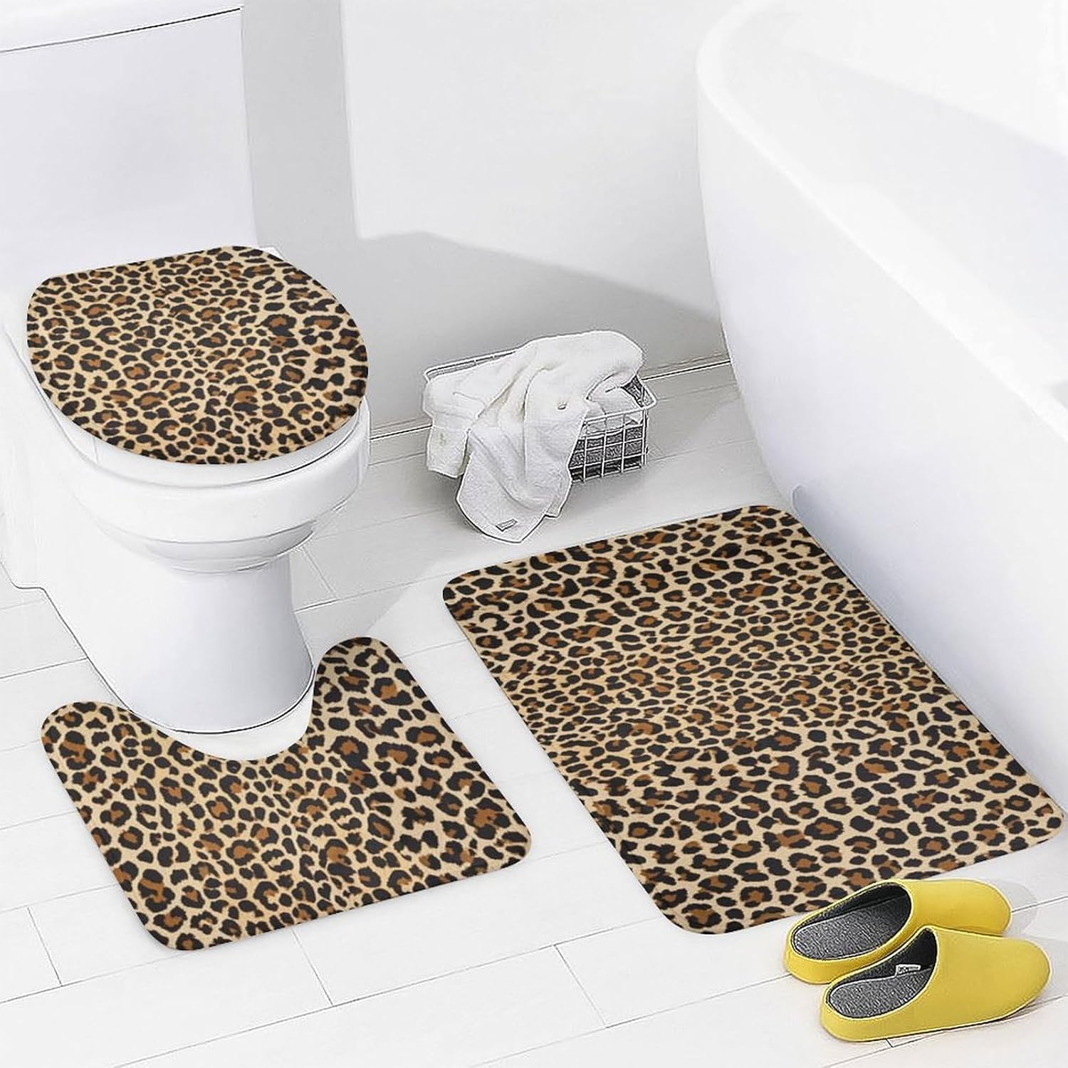 Supdreamc 4 Pack Cool Cheetah Leopard Shower Curtain Set with Bath Rug