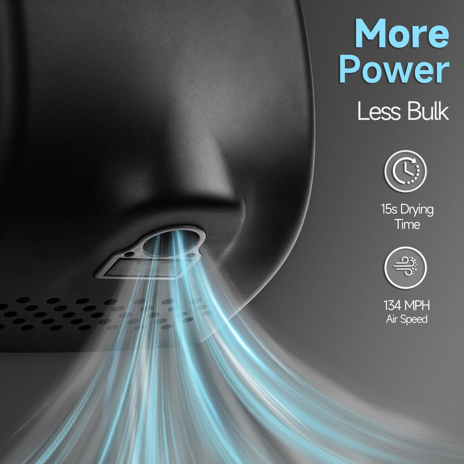 Anydry Compact Hand Dryer with 1350W Power and Matte Black Finish